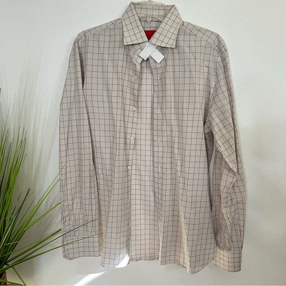 Isaia Other - ISAIA Tan & Purple Plaid Cotton Dress Shirt 15.5